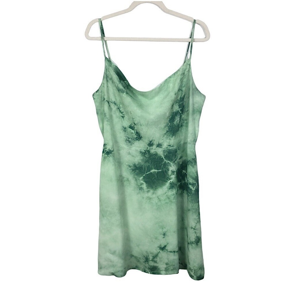 LULU'S Womens SLIP DRESS M Mini Tie Dye Artsy Boho Green Tank Y2K Hippie Art